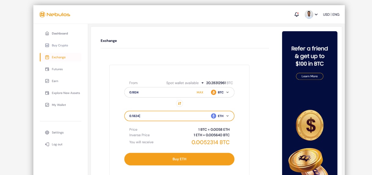Nebulos - Cryptocurrency exchanger with wallet system project preview