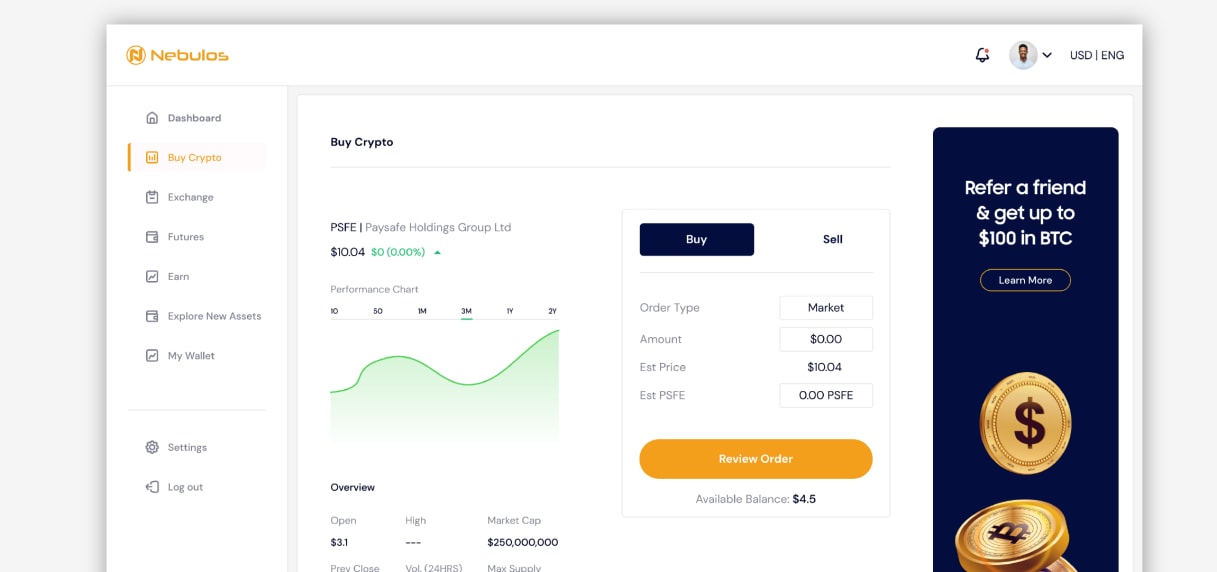 Nebulos - Cryptocurrency exchanger with wallet system project preview