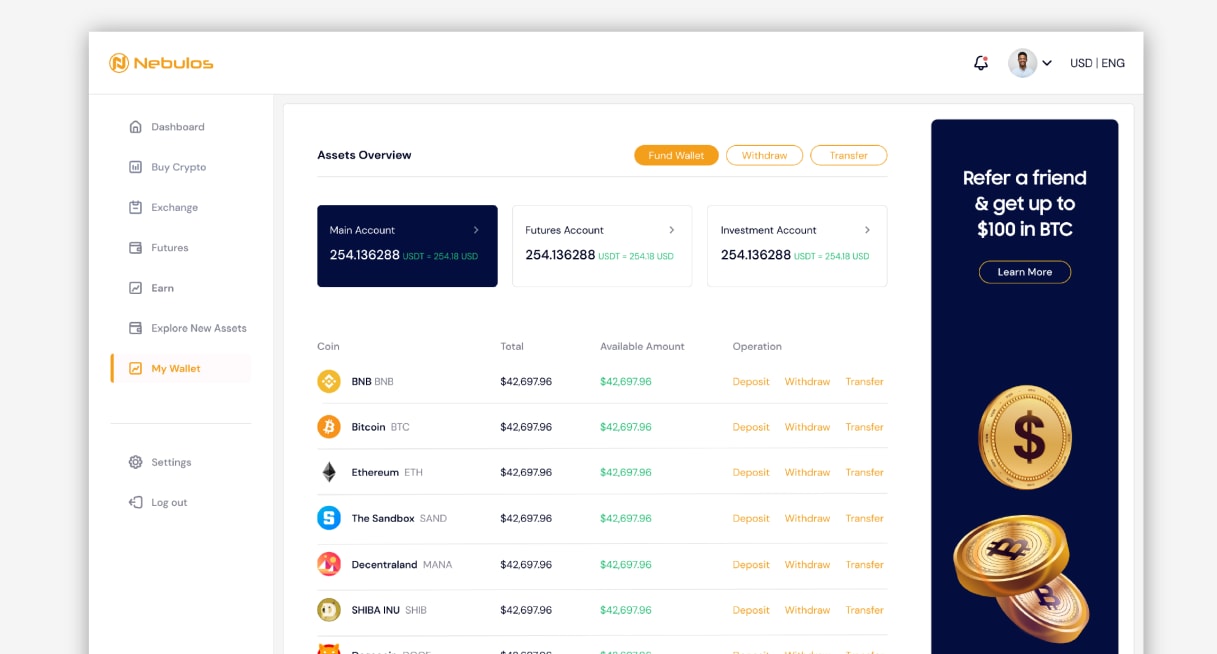 Nebulos - Cryptocurrency exchanger with wallet system project preview