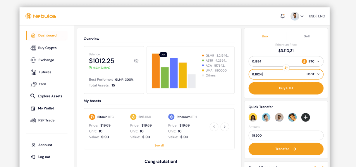 Nebulos - Cryptocurrency exchanger with wallet system project preview