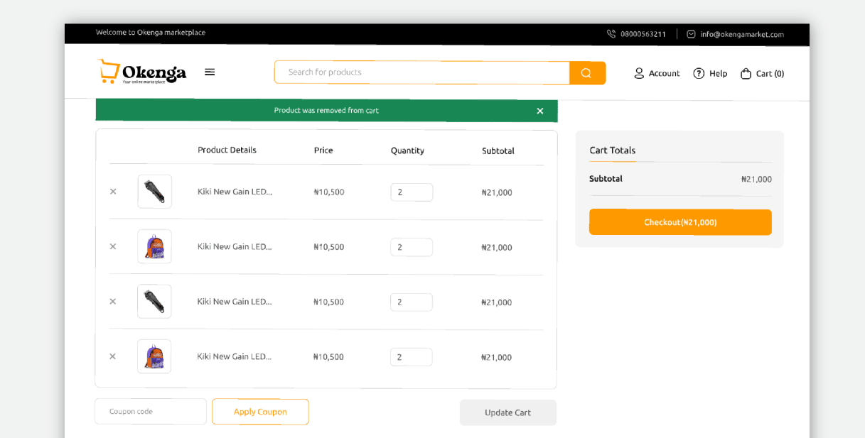 Okenga - Retail e-commerce with a shopping cart project preview