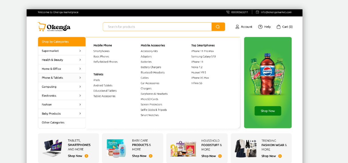 Okenga - Retail e-commerce with a shopping cart project preview