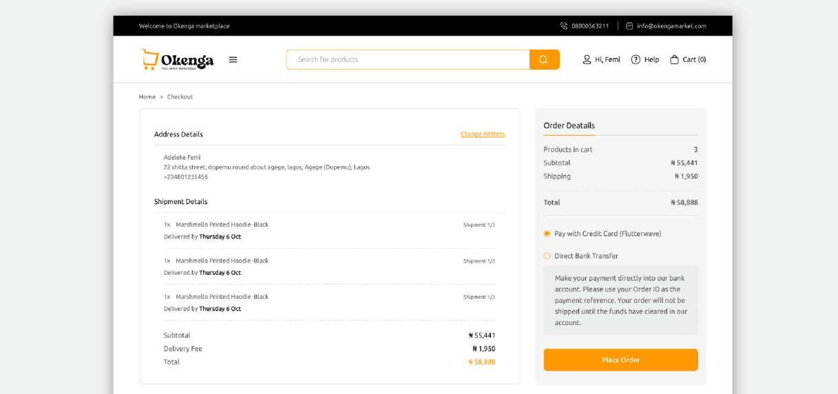 Okenga - Retail e-commerce with a shopping cart project preview