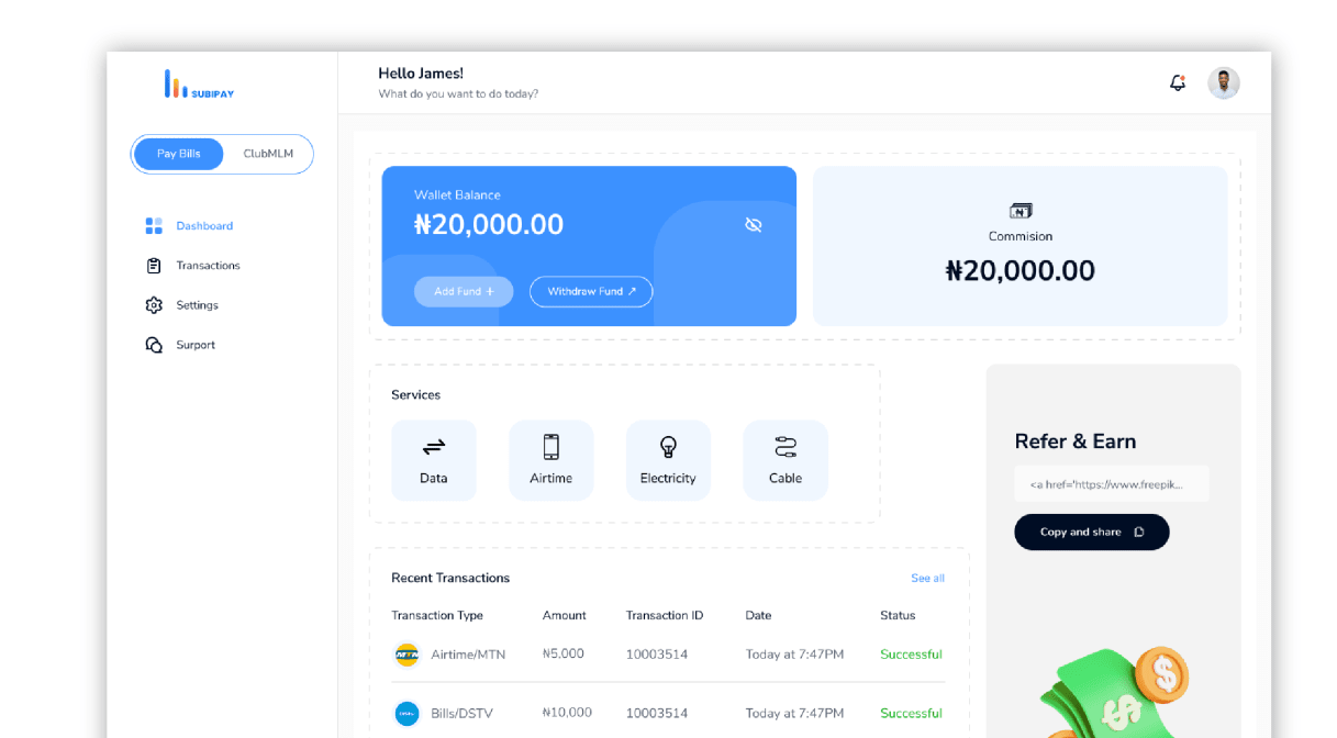 Subipay - Utility bill payment platform project preview