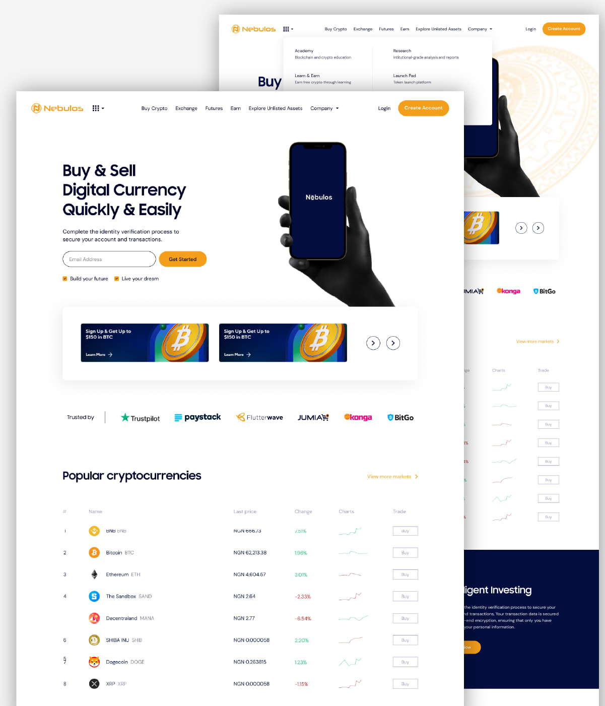 Nebulos - Cryptocurrency exchanger with wallet system project preview