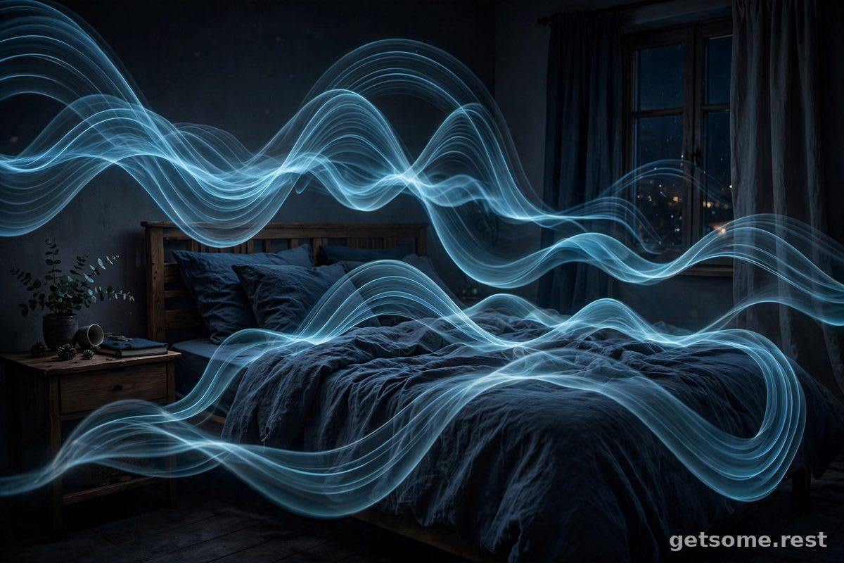 Smart ring and fitness band beside a bed, used to estimate deep sleep at home