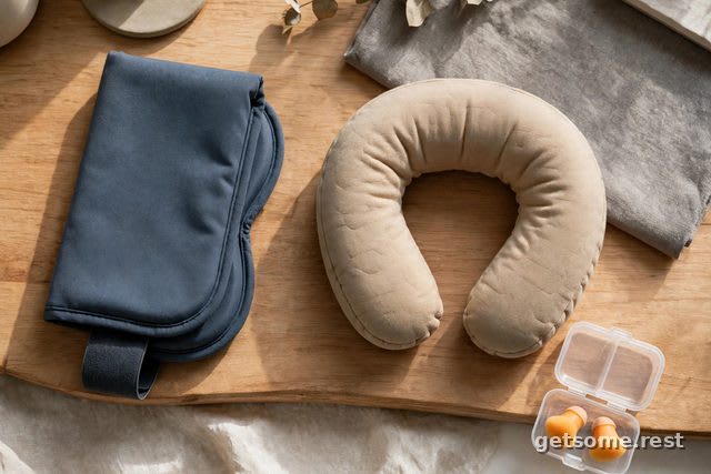 TRTL Pillow Plus travel pillow worn around the neck at a desk