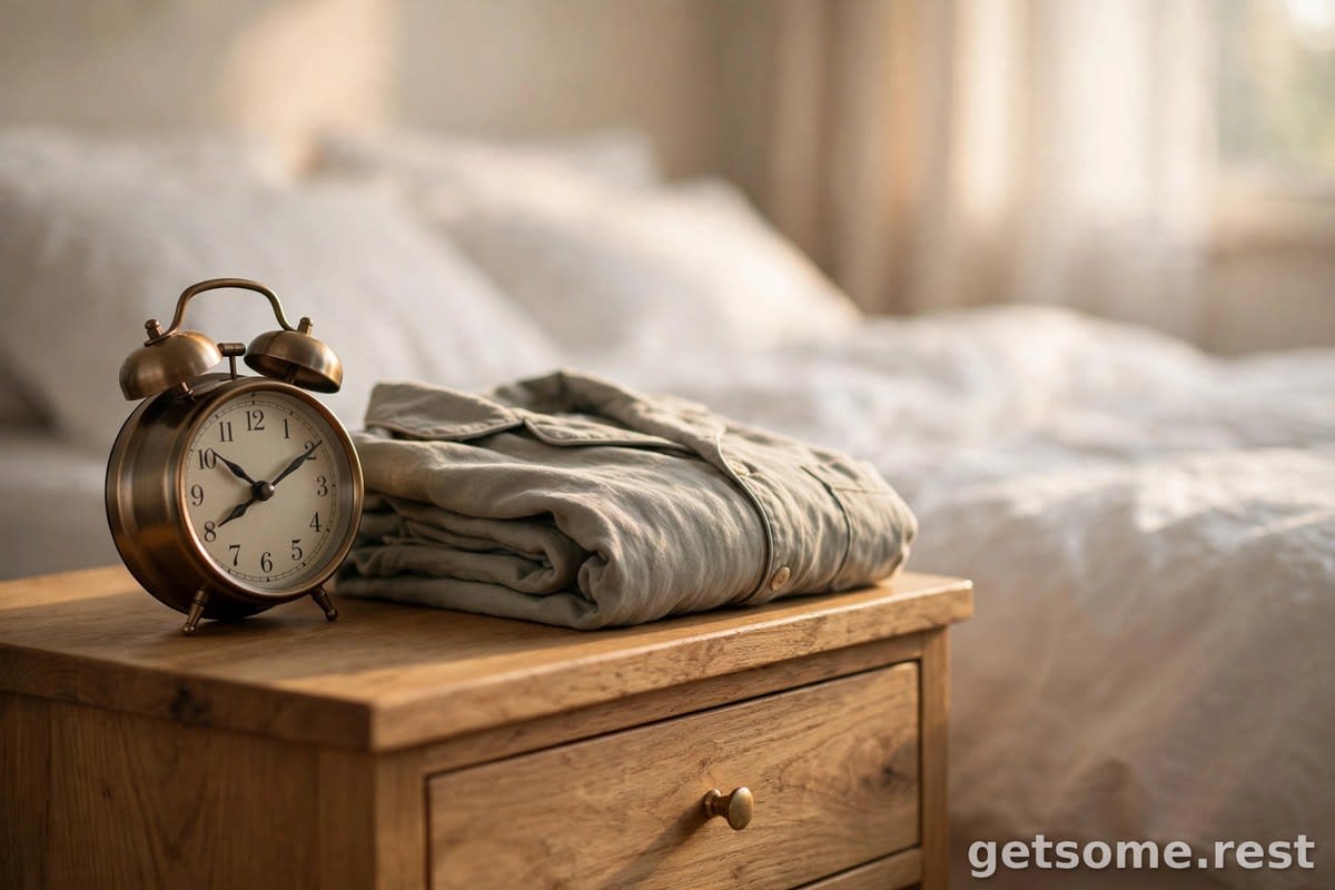 Alarm clock switched off on a nightstand in soft weekend morning light