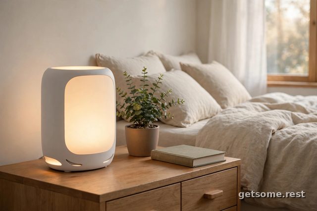 Philips SmartSleep Wake-Up Light HF3520 glowing sunrise colors on a nightstand