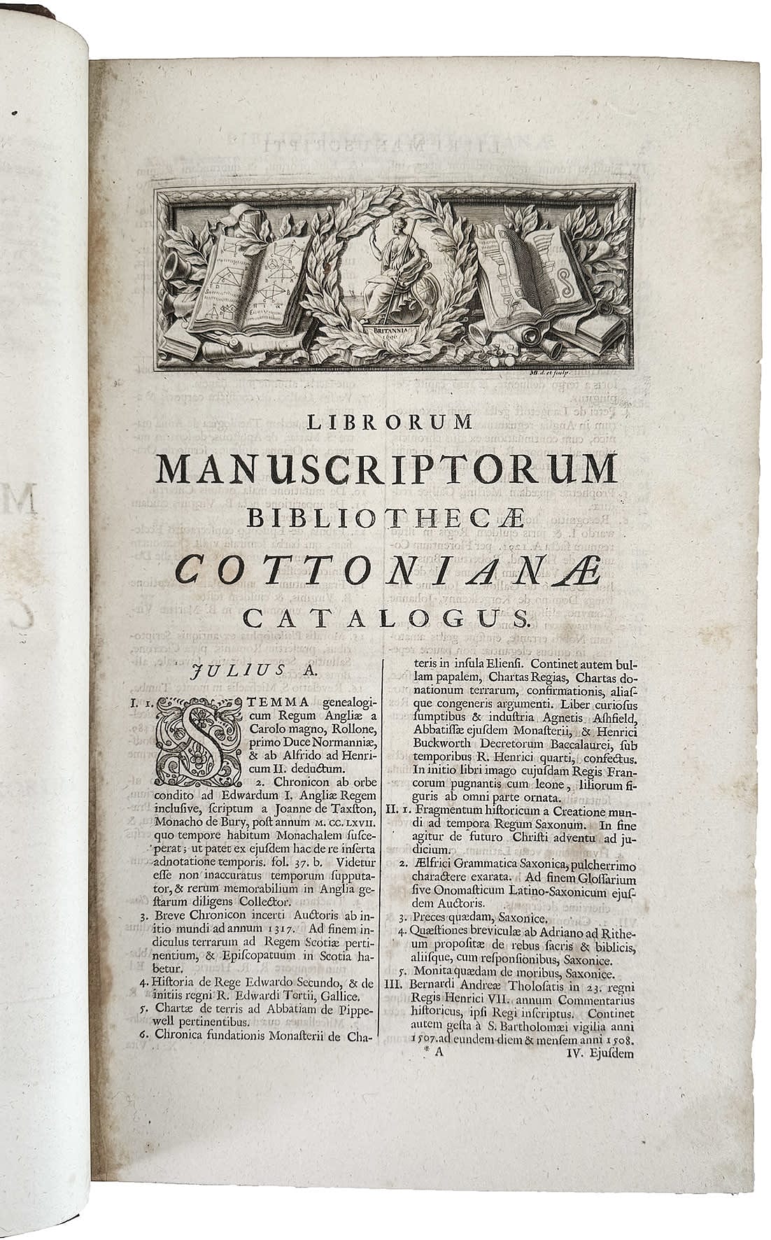 Catalogus librorum manuscriptorum bibliothecae Cottonianae (bound with:) Catalogi librorum manuscriptorum Angliae et Hiberniae in unum collecti cum indice alphabetico - Image 3