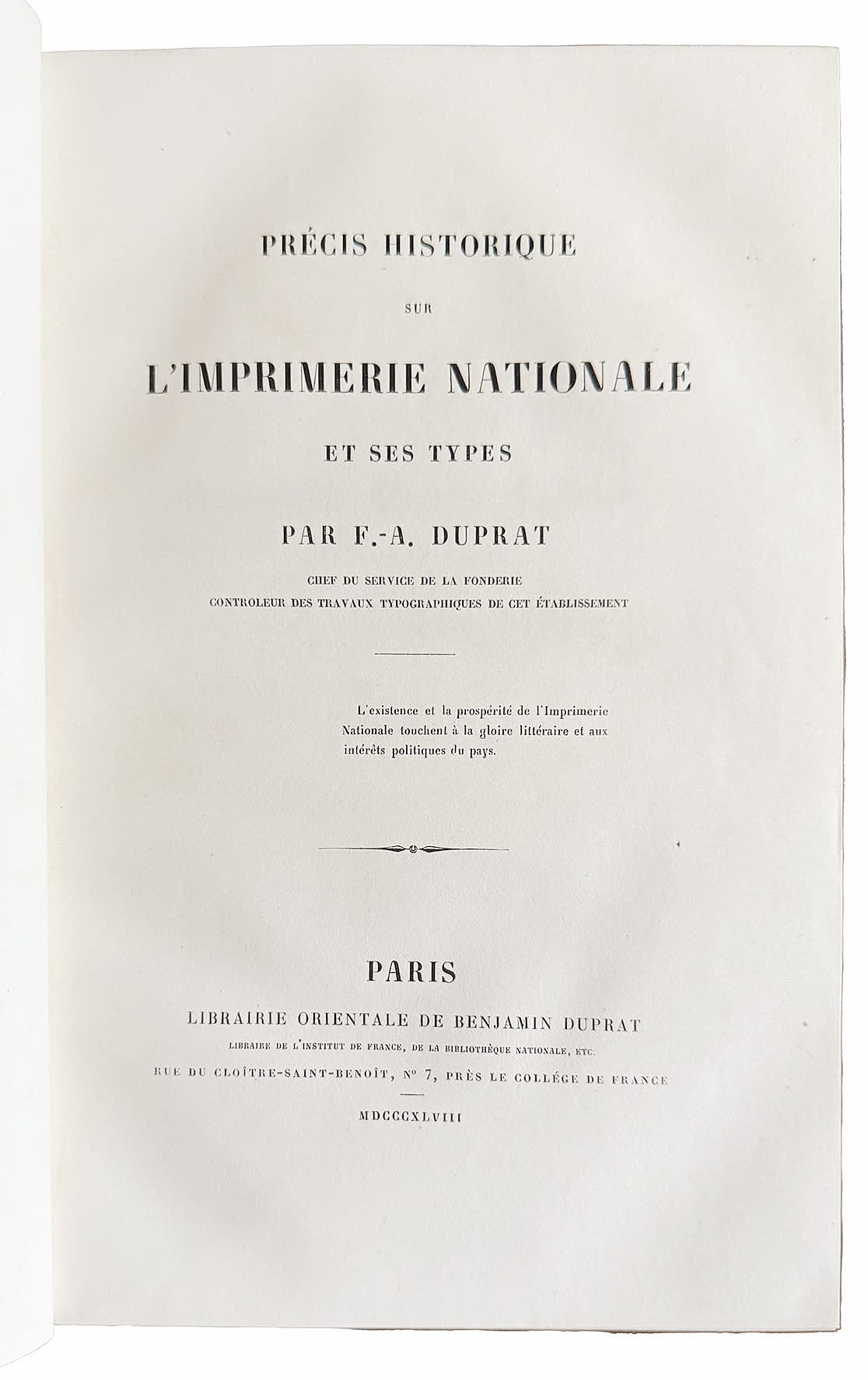 Précis historique sur l'Imprimerie nationale et ses types