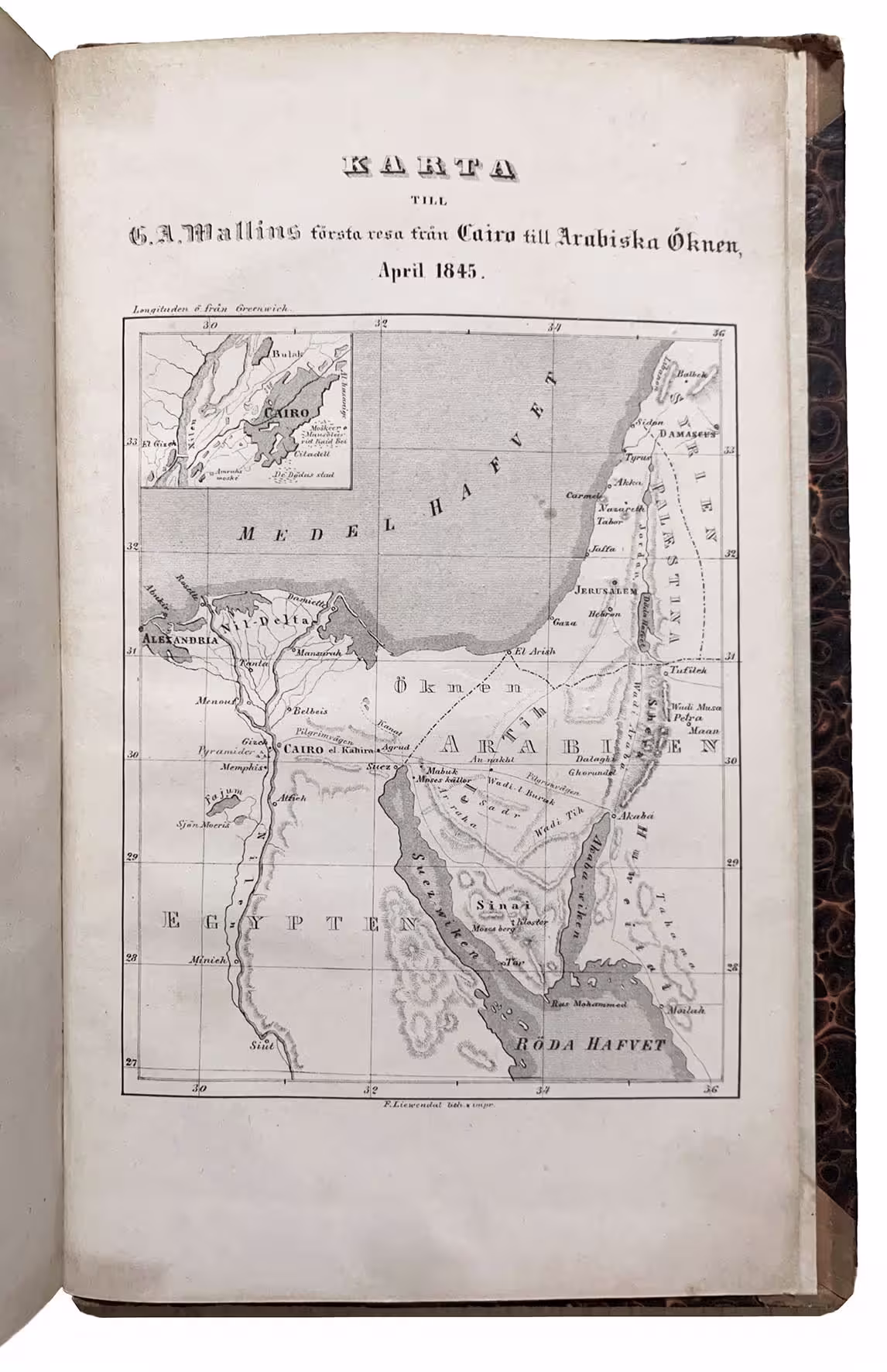 Första Resa fran Cairo till Arabiska Öknen i April 1845. Fragment. Med en karta
