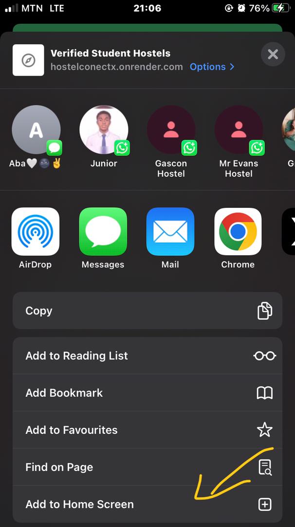 Navigate And Click “Add to Home Screen”