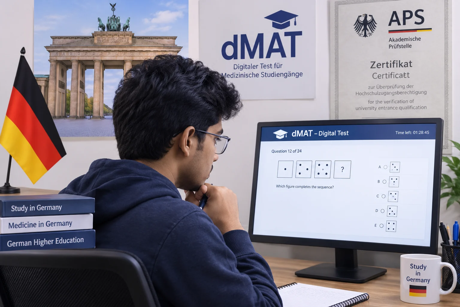 Indian student preparing for dMAT Germany 2026 and APS verification