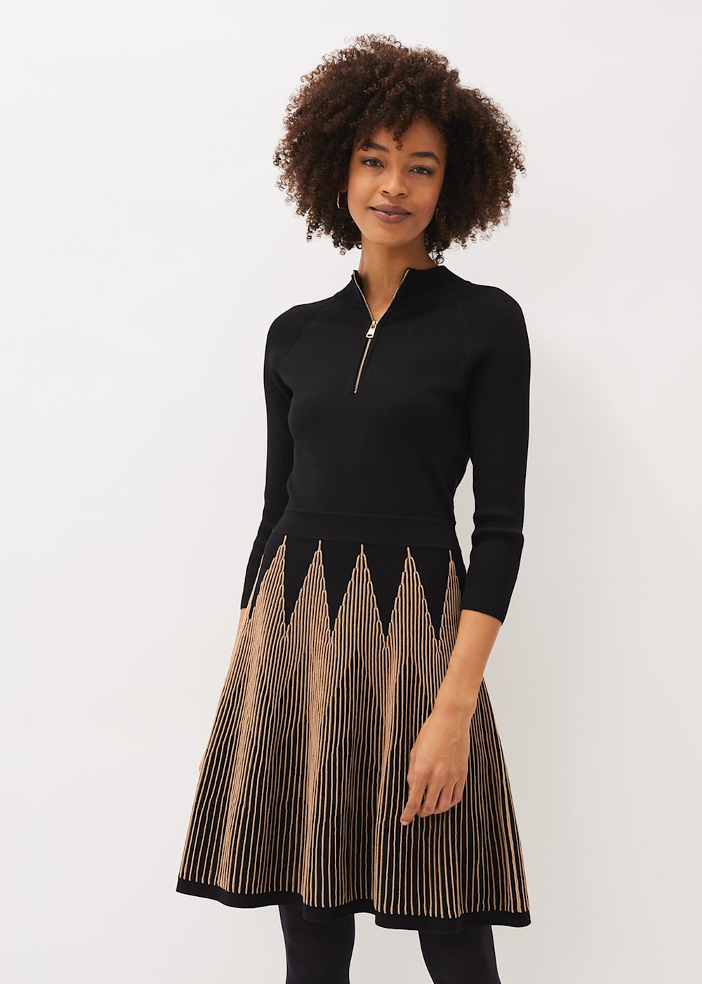 Black and gold fit and flare dress hot sale