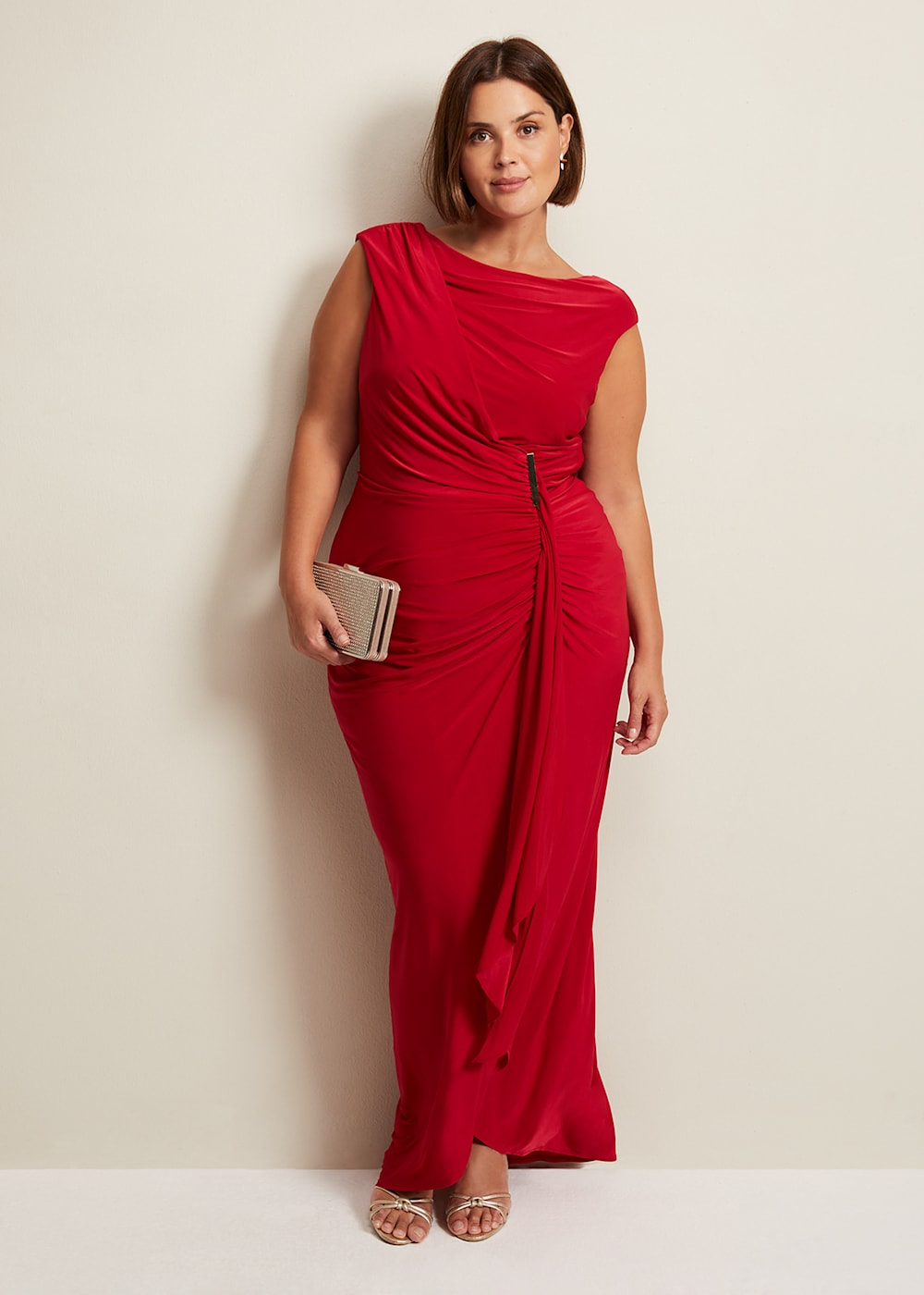 Red Asymmetrical Evening Gown with Ruched Detailing Phase Eight Phase Eight UK