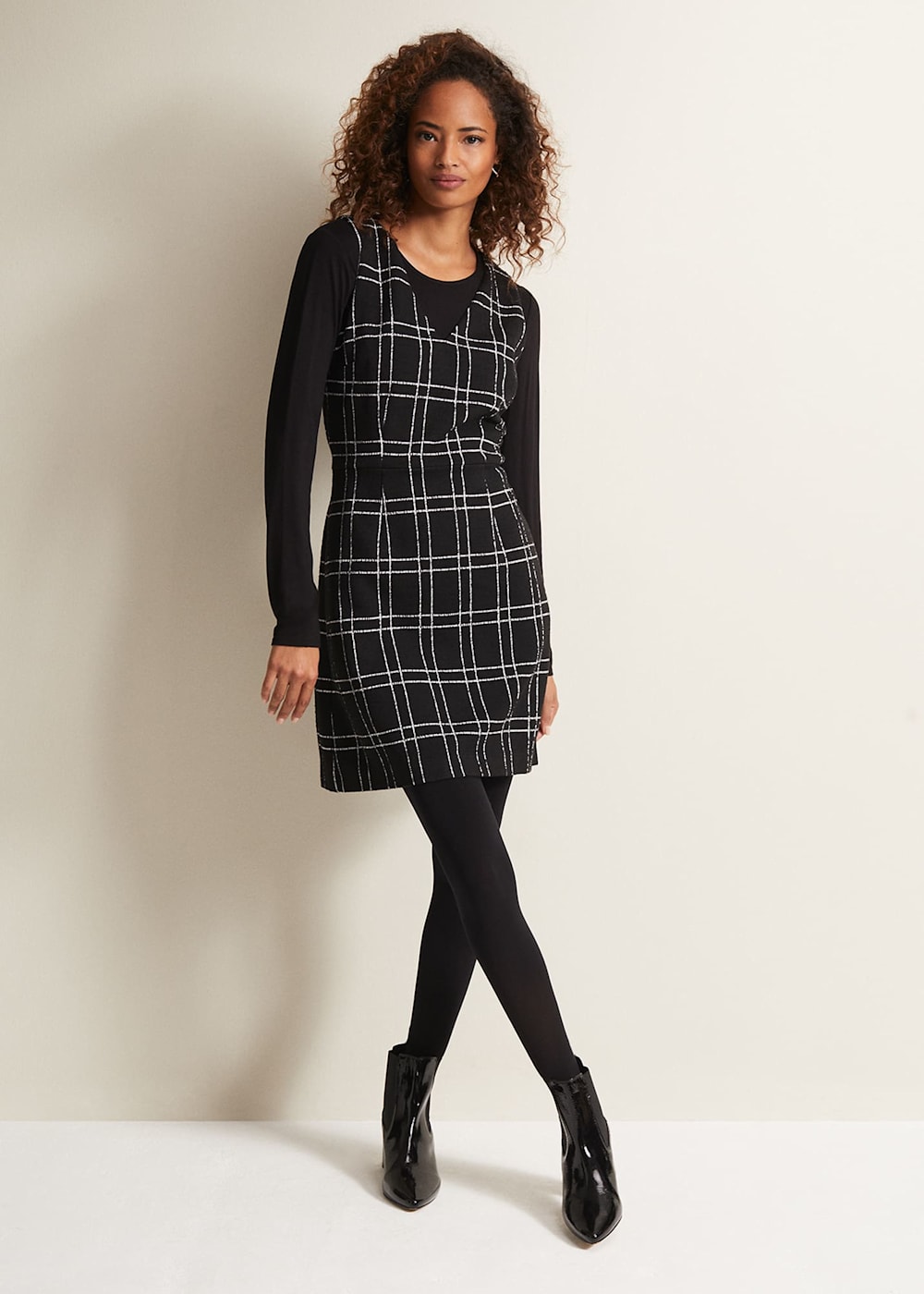 Checked buckle detail pinafore dress online