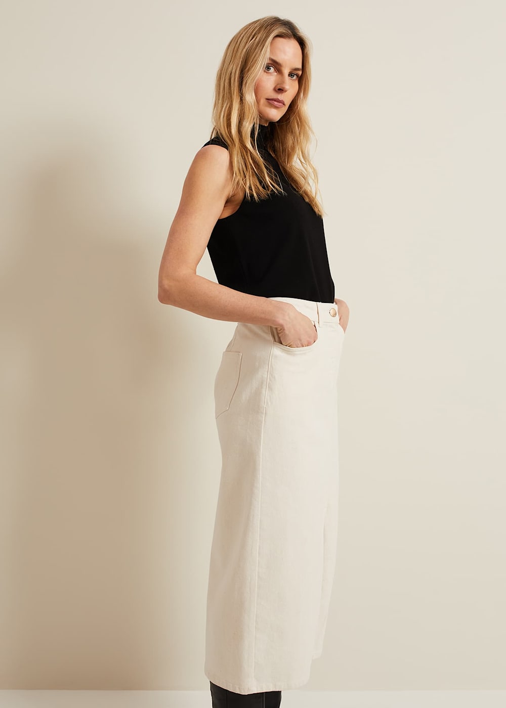 Ecru denim midi skirt shop