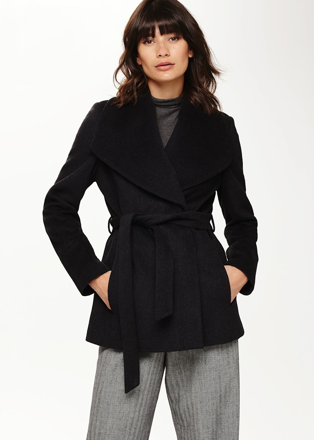 Belted coat short on sale