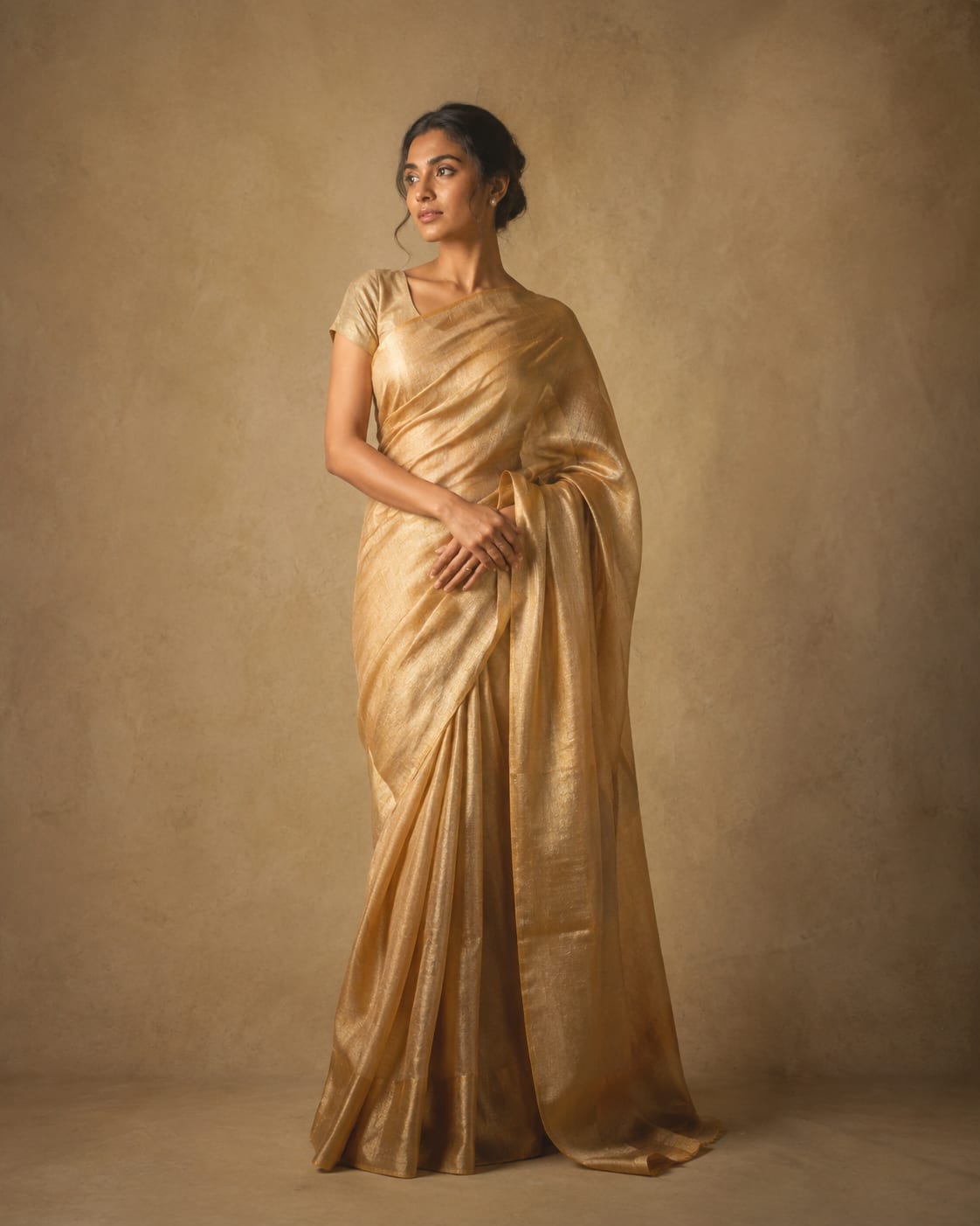 Chiaki gold saree editorial campaign image