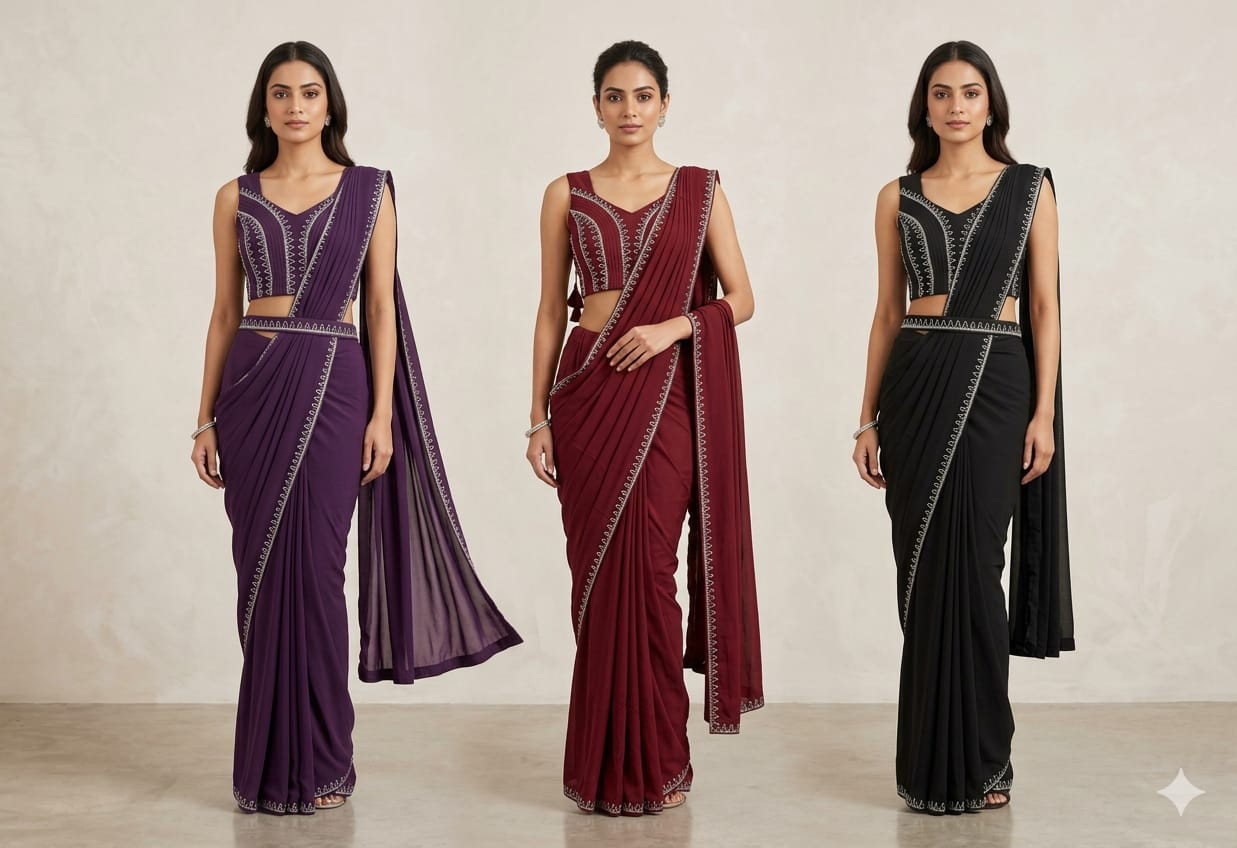 Designer Drape Saree with Belt