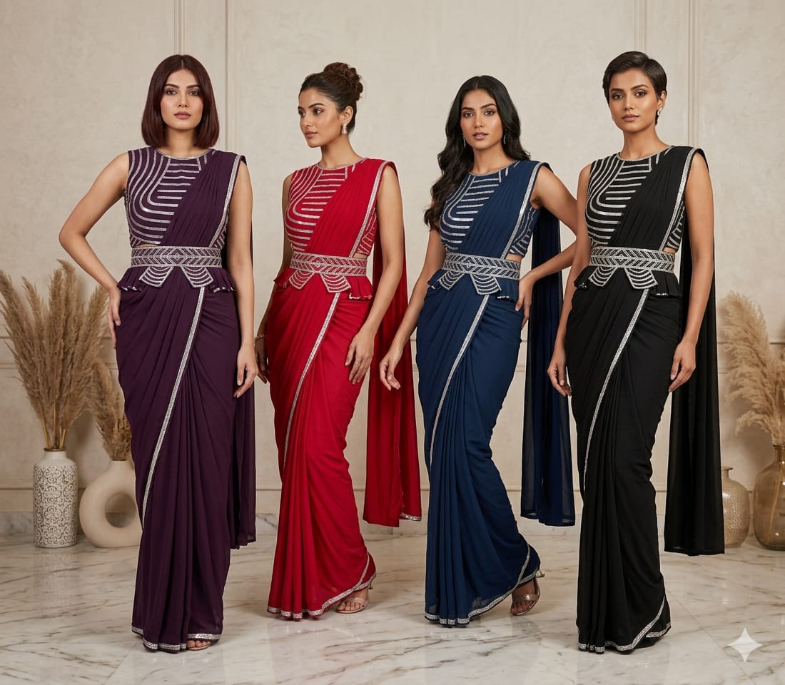 Designer Drape Saree with Belt
