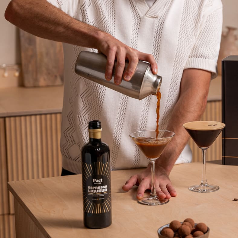 Pouring an espresso martini