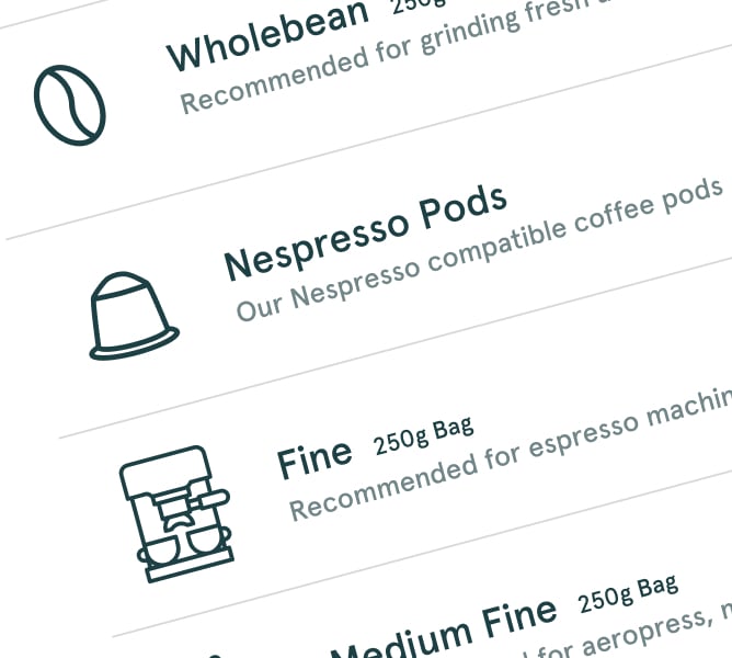 Choose from beans, ground or pods