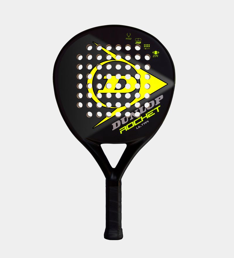 Descubre la pala Dunlop Rocket Ultra, diseñada para principiantes y jugadores ocasionales que desean mejorar su juego con una pala de alto rendimiento. Disponible en amarillo y naranja, esta pala ofrece extra potencia y un amplio punto dulce.