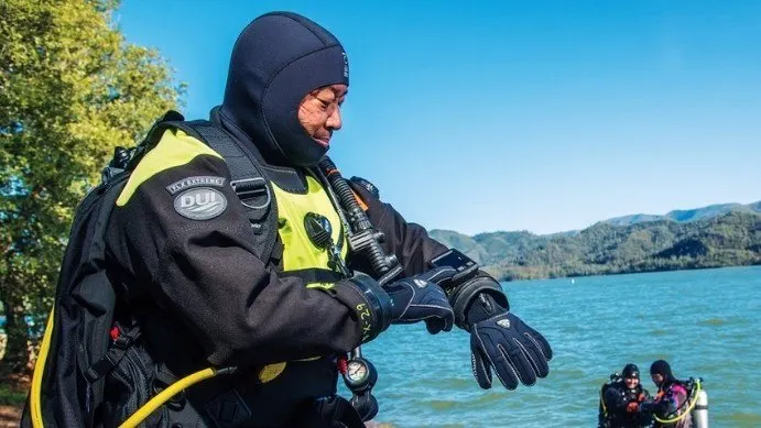 Diver checking his dive computer