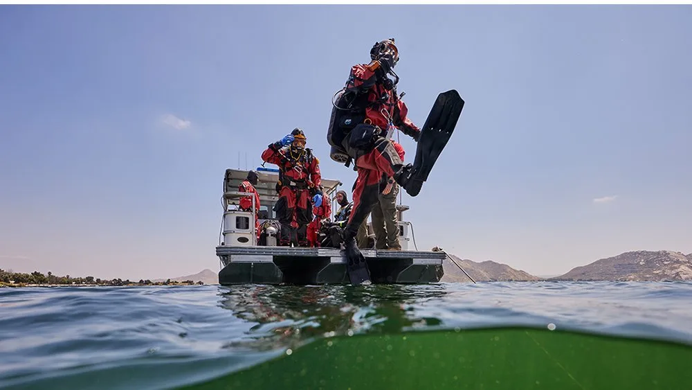 public safety diver doing a giant stride