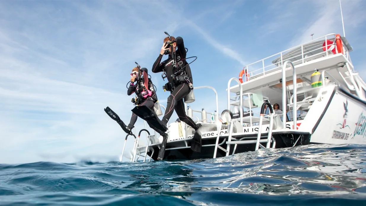 Divers doing a giant stride