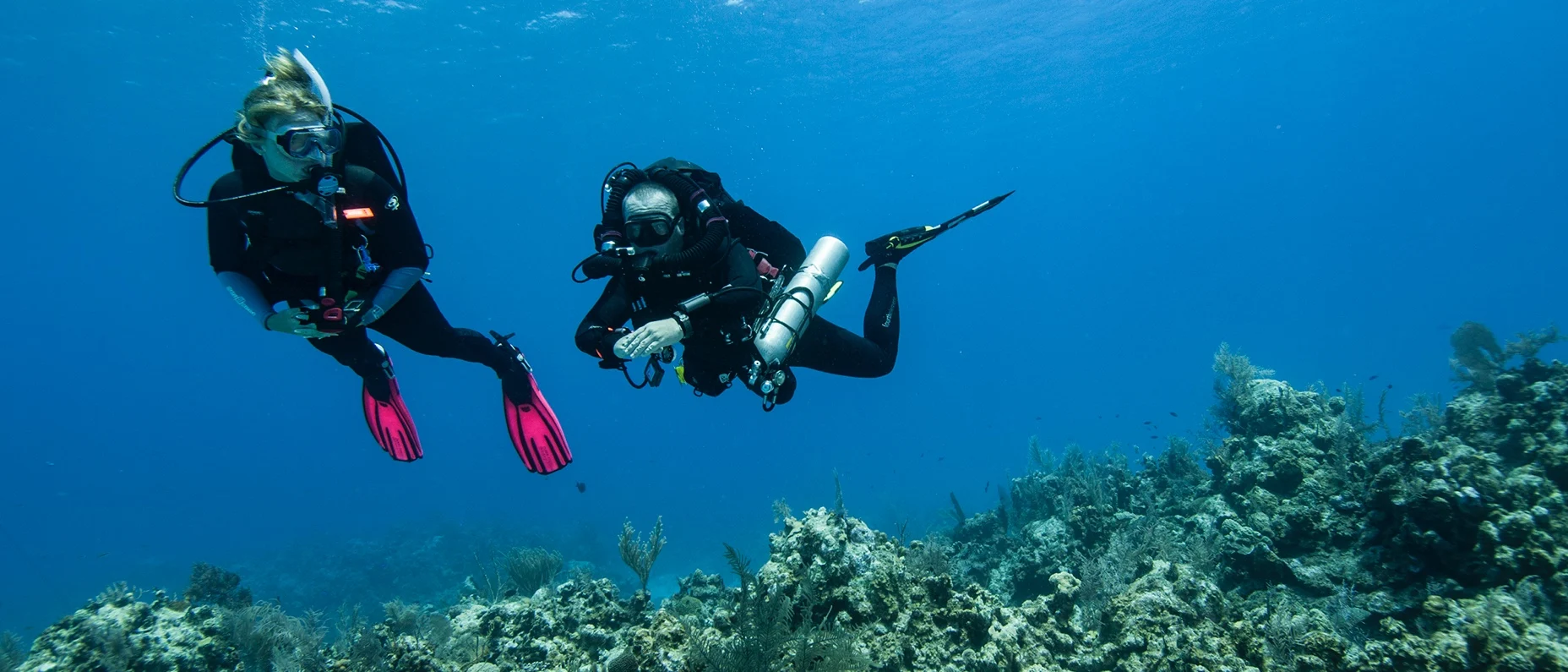 Diver with rebreather and emergency tank