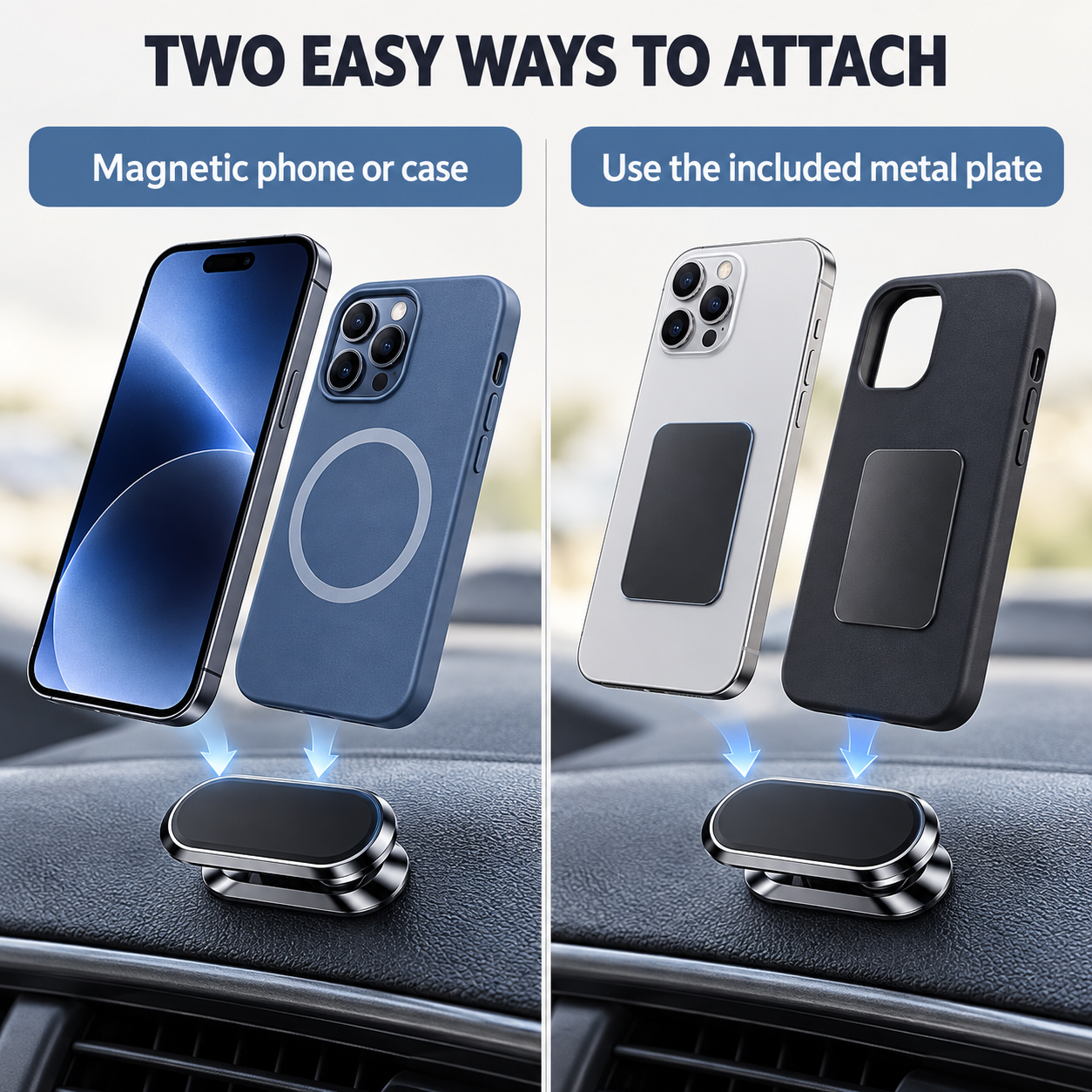algavay magnetic phone holder mounted on a clean car dashboard
