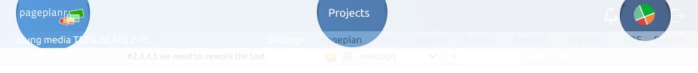 Questi link nel menu in alto ti portano alle tre aree di pageplanr