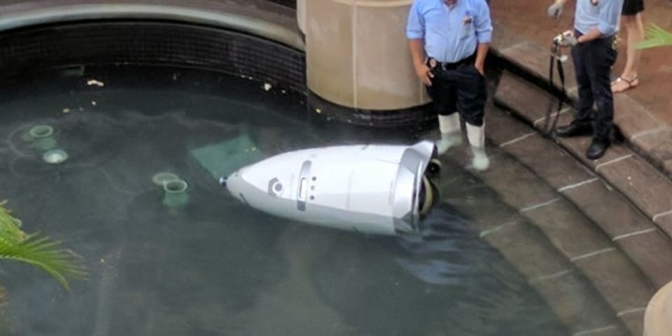Security guard robot ends it all by throwing itself into a watery grave