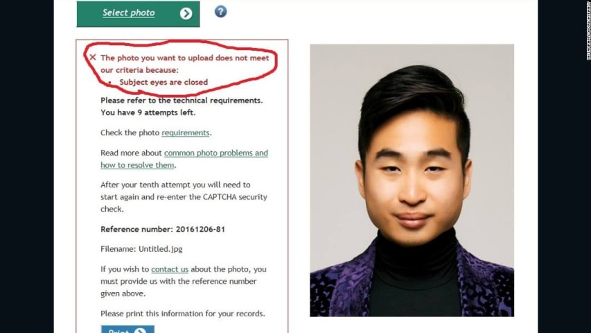 New Zealand passport robot thinks this Asian man's eyes are closed
