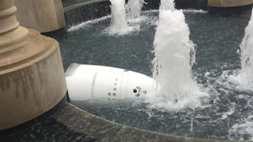 DC security robot quits job by drowning itself in a fountain