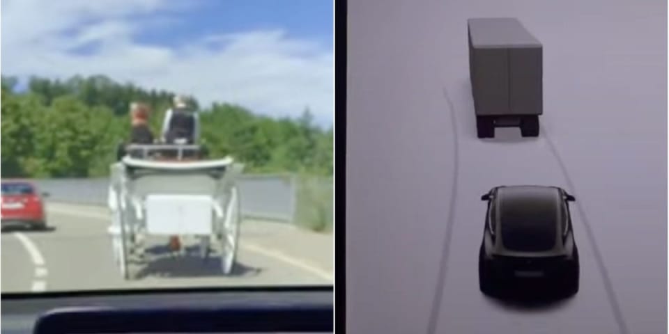 El video parece mostrar el sistema de piloto automático de Tesla confundiendo un carruaje tirado por caballos con un camión