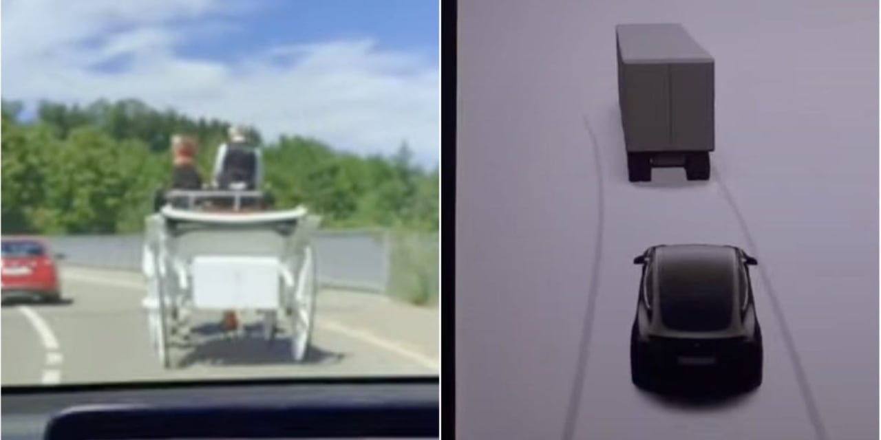 La vidéo semble montrer un système de pilote automatique de Tesla confondant une calèche avec un camion