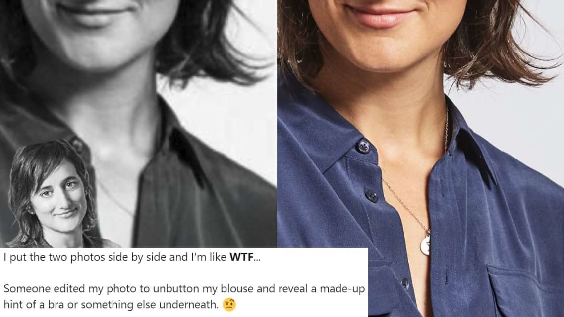 « J'ai modifié ma photo pour déboutonner mon chemisier » Une ancienne technicienne de Google et Facebook affirme que sa photo a été modifiée pour une conférence sur l'IA