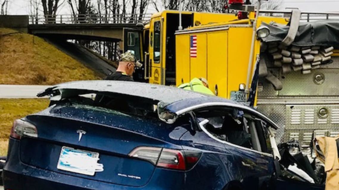 Telsa rear-ends fire truck in Indiana, killing Arizona woman