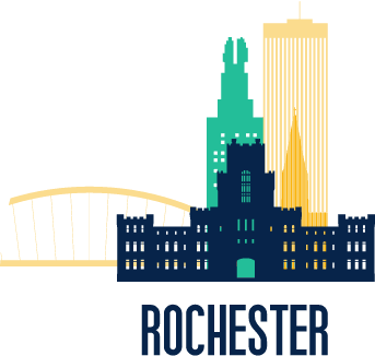 Rochester New York Main Buildings in Skyline silhouette