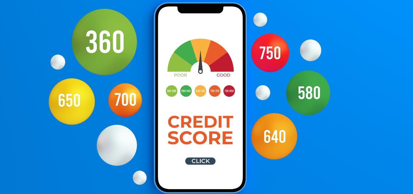 Credit Score with Numbers and a Phone with a Graph