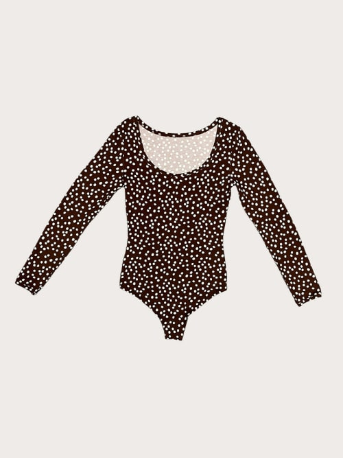 Photo de la pièce Body Hugo Polka marron à pois disponible à la location en ligne ou dans notre showroom à Paris