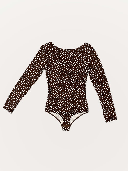 Photo de la pièce Body Hugo Polka marron à pois disponible à la location en ligne ou dans notre showroom à Paris