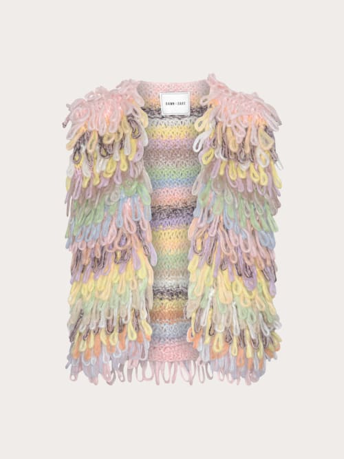 Photo de la pièce Cardigan manches courtes pastel à froufrous disponible à la location en ligne ou dans notre showroom à Paris