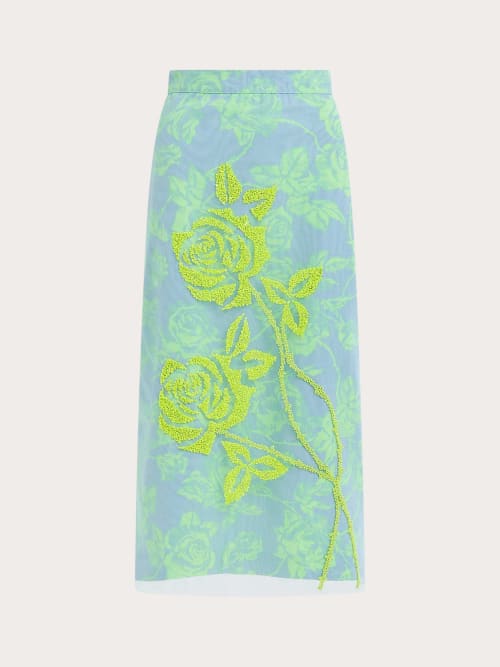 Photo de la pièce Jupe longue fleurie fluo en tulle disponible à la location en ligne ou dans notre showroom à Paris