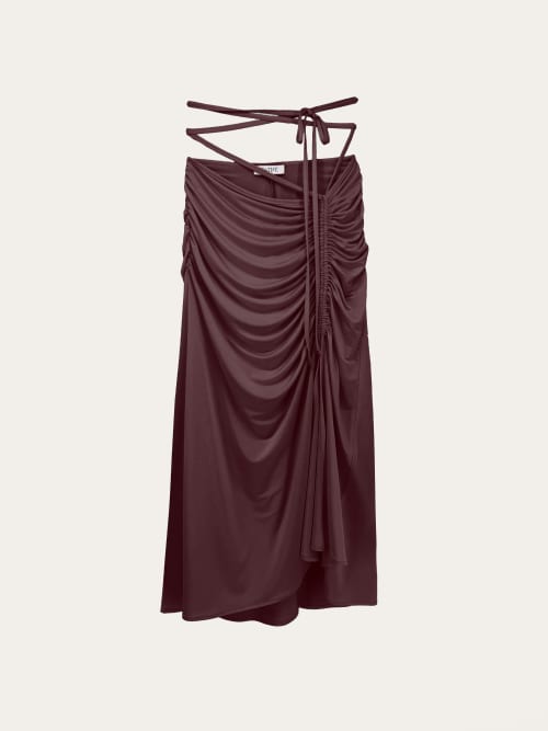 Photo de la pièce Jupe longue fluide marron ajustable disponible à la location en ligne ou dans notre showroom à Paris