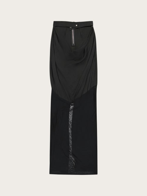 Photo de la pièce Jupe noire bi-matière disponible à la location en ligne ou dans notre showroom à Paris